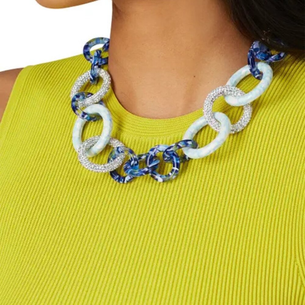 Lele Sadoughi Blue Marble Crystal Triple Hoop Necklace - Picture 2 of 5